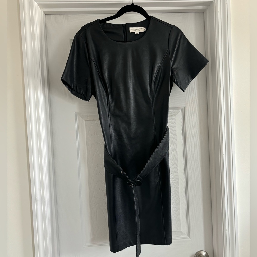 Molly Bracken faux leather dress with belt